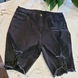 SHEIN Curve Distressed Black Jean Shorts size 2XL